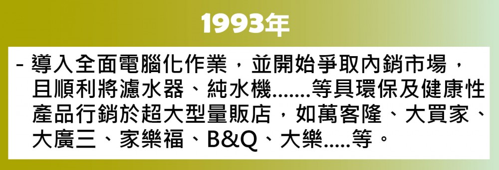 1993年歐漾淨水(益銳股份有限公司)公司沿革