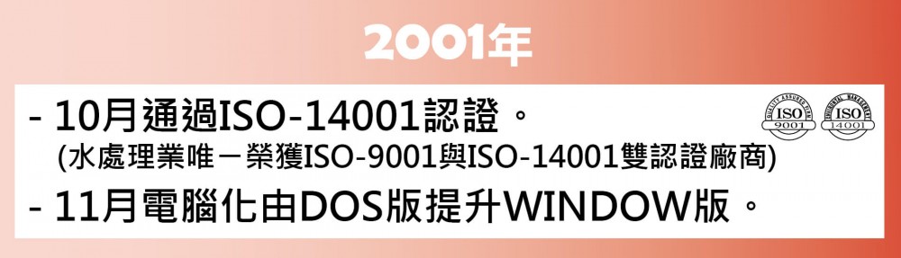 2001年歐漾淨水(益銳股份有限公司)公司沿革