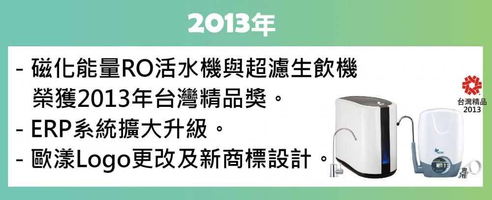 2013年歐漾淨水(益銳股份有限公司)公司沿革